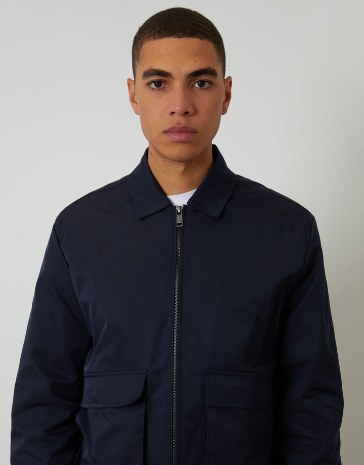 Navy  Showerproof Patch Pocket Zip Up Collared Jacket