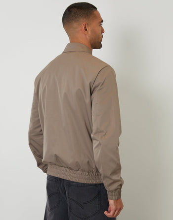 Threadbare Showerproof Patch Pocket Zip Up Collared Jacket in Taupe - back view
