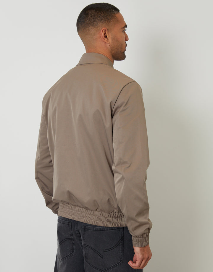 Taupe  Showerproof Patch Pocket Zip Up Collared Jacket