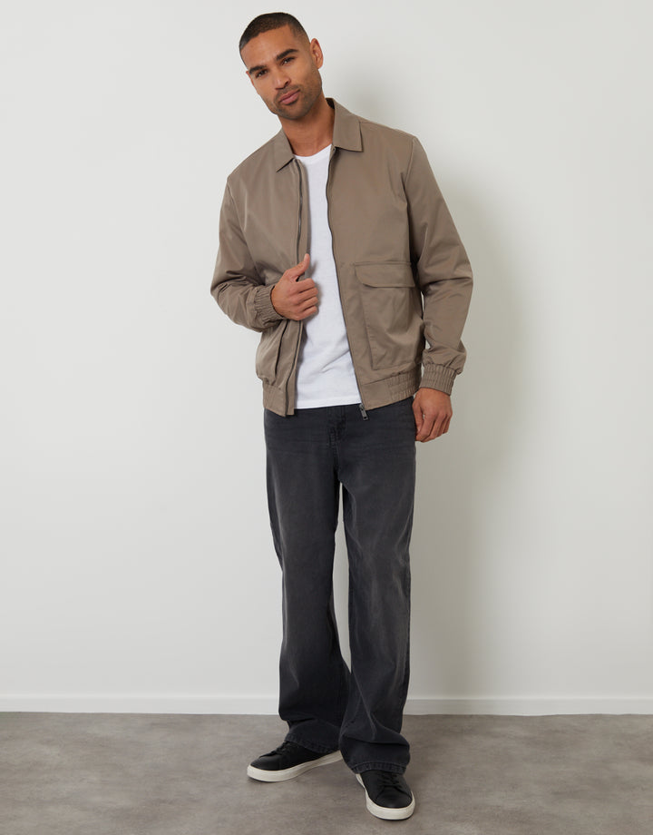 Taupe  Showerproof Patch Pocket Zip Up Collared Jacket