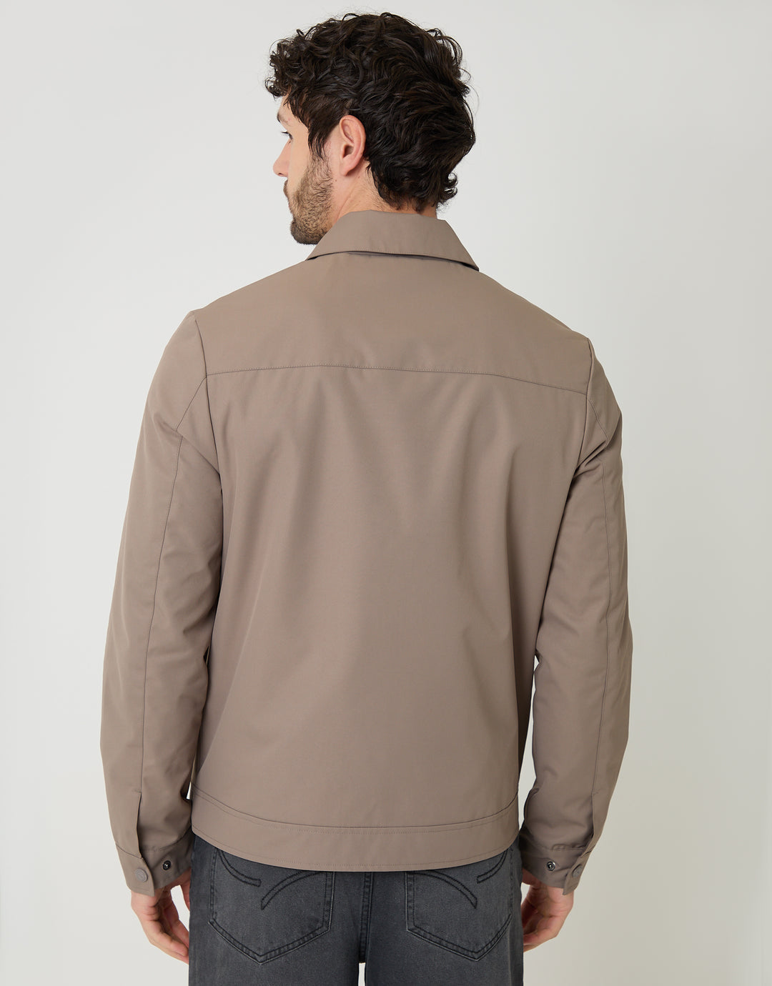 Threadbare Showerproof Lightweight Zip Up Jacket With Collar in Taupe - back view