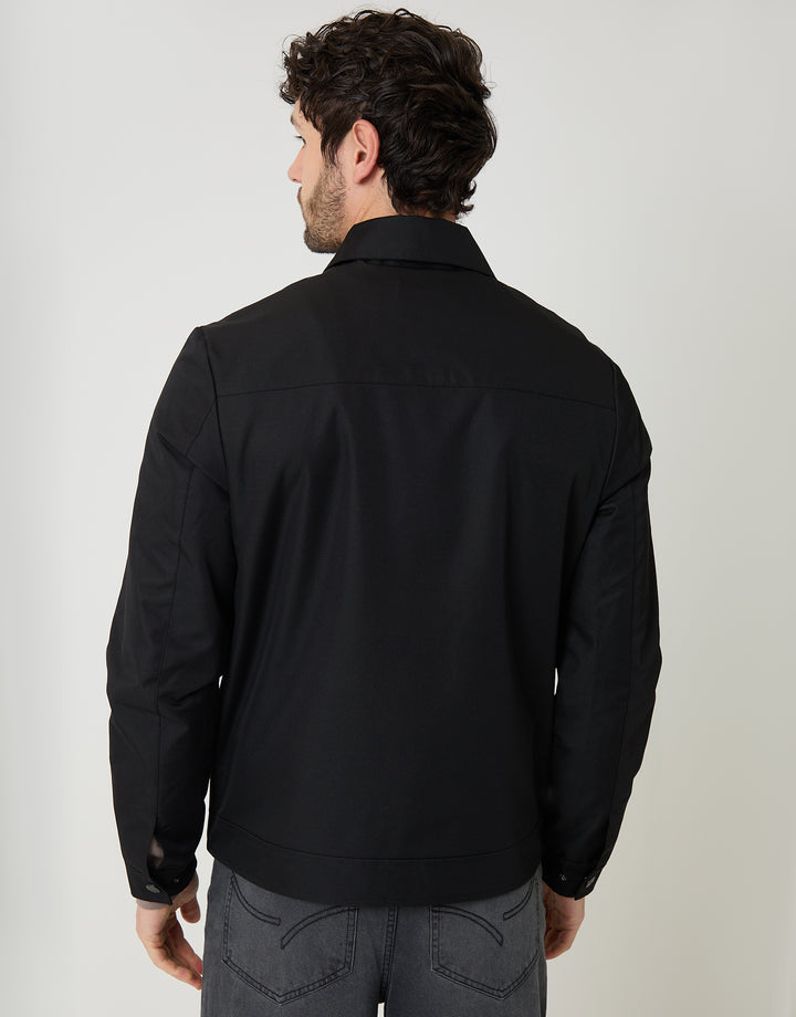 Threadbare Showerproof Lightweight Zip Up Jacket With Collar in Black - back view