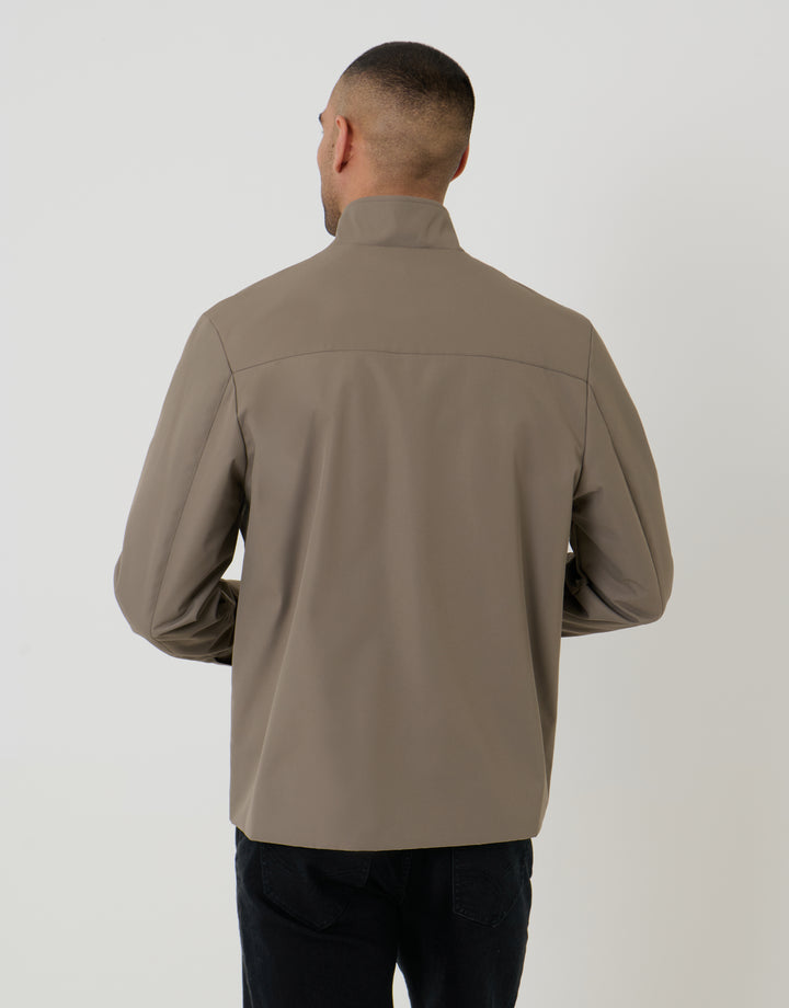 Taupe Showerproof Zip Up Harrington Jacket