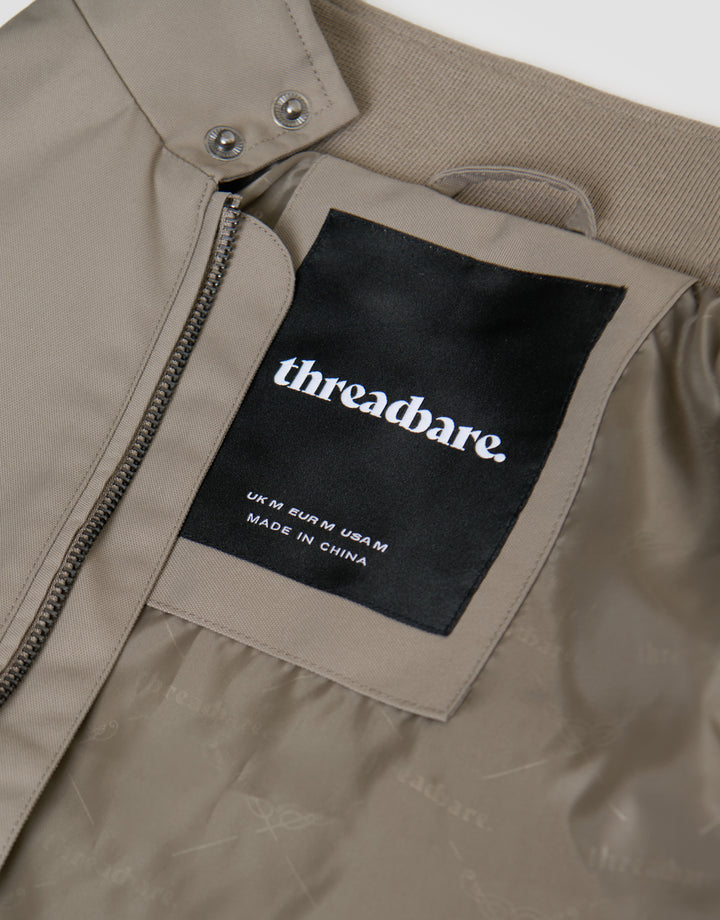 Taupe Showerproof Zip Up Harrington Jacket