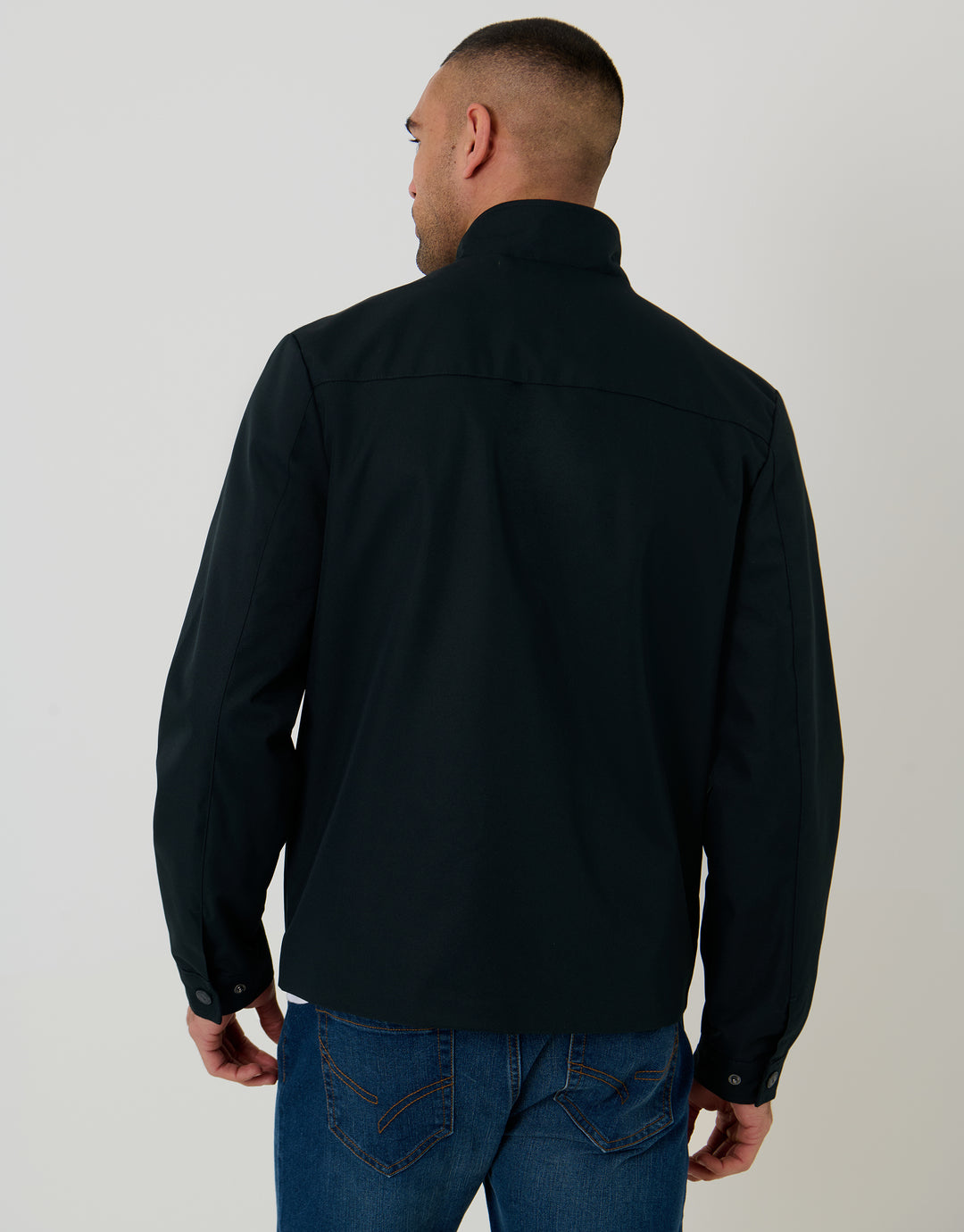 Navy Showerproof Zip Up Harrington Jacket
