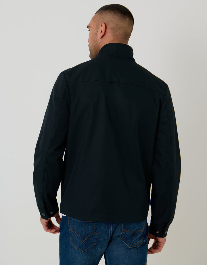 Navy Showerproof Zip Up Harrington Jacket