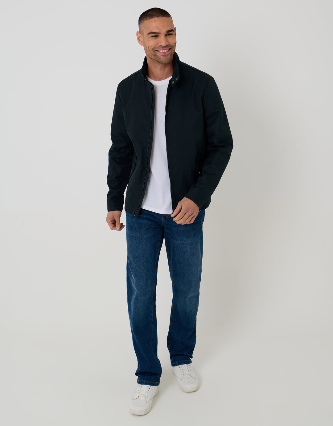 Navy Showerproof Zip Up Harrington Jacket