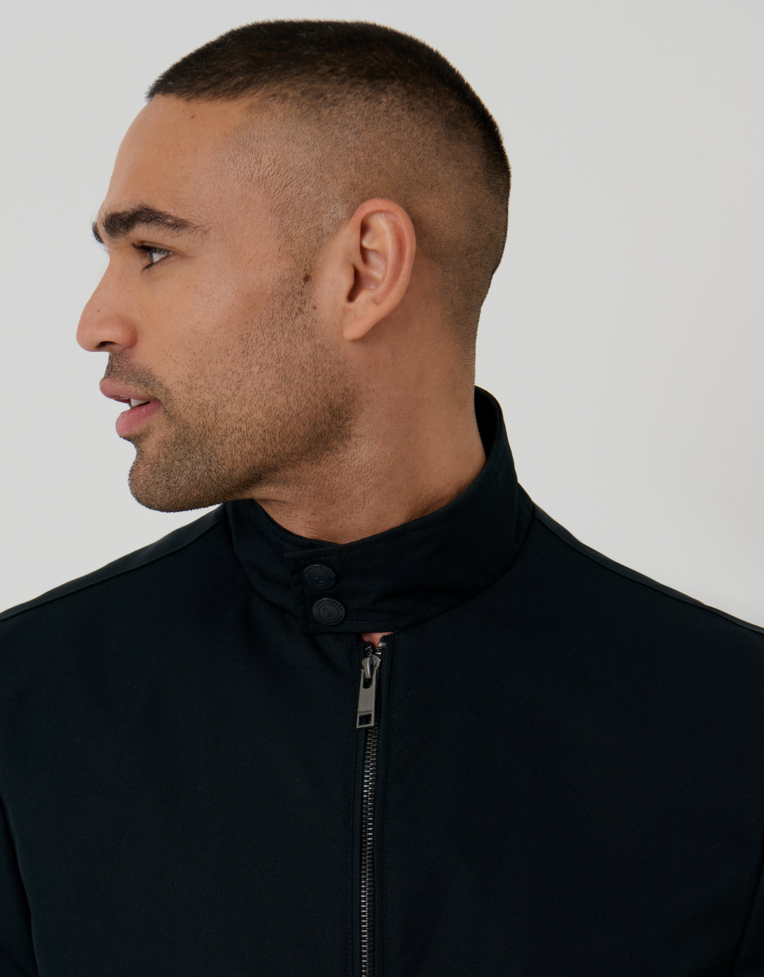 Navy Showerproof Zip Up Harrington Jacket