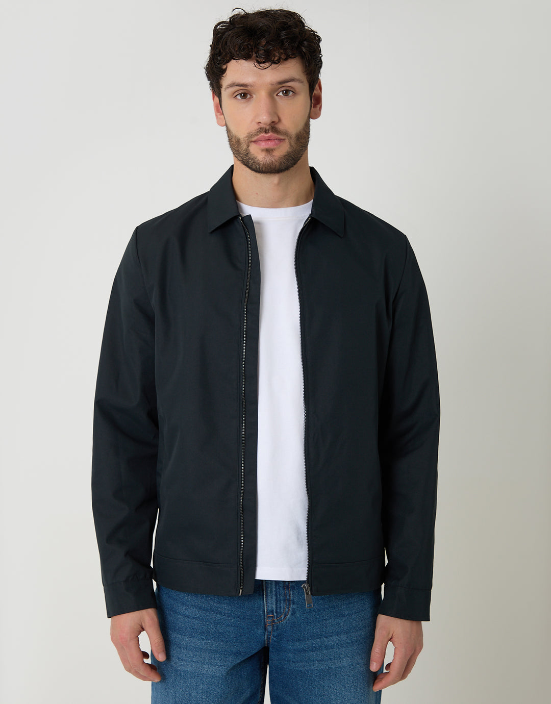 Navy Showerproof Lightweight Collared Zip Through Jacket