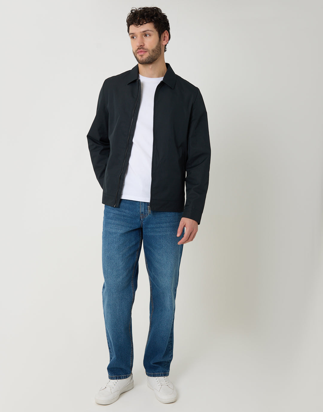 Navy Showerproof Lightweight Collared Zip Through Jacket