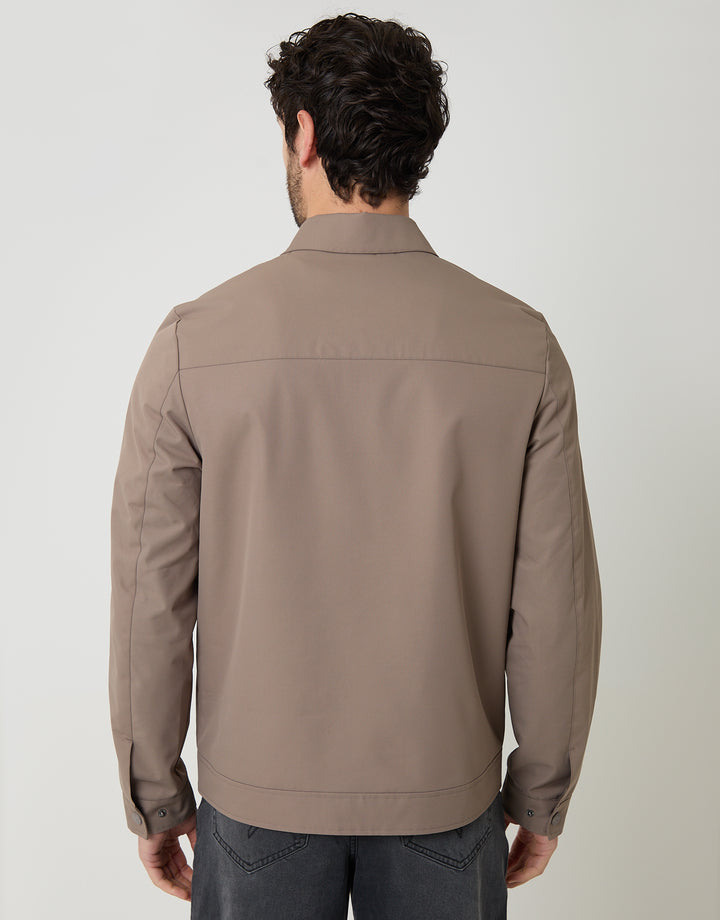Taupe Showerproof Lightweight Collared Zip Through Jacket