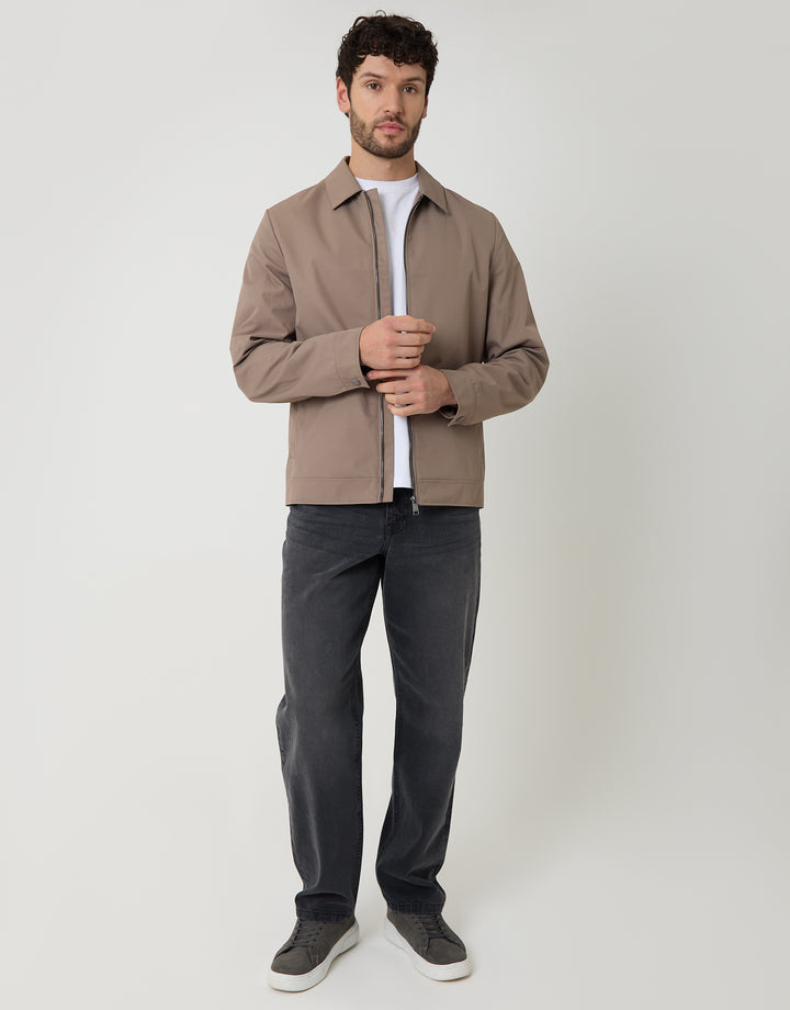 Taupe Showerproof Lightweight Collared Zip Through Jacket