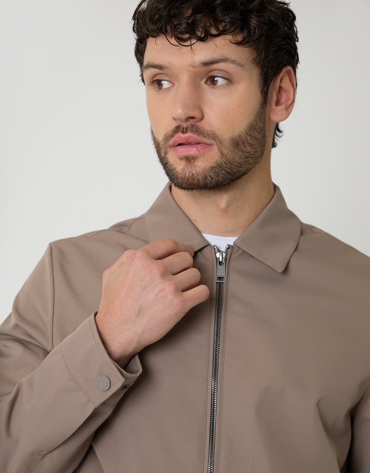 Taupe Showerproof Lightweight Collared Zip Through Jacket