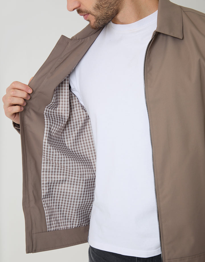 Taupe Showerproof Lightweight Collared Zip Through Jacket