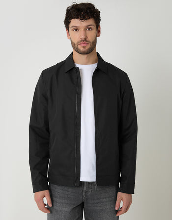 Threadbare Showerproof Lightweight Collared Zip Through Jacket in Black - front view