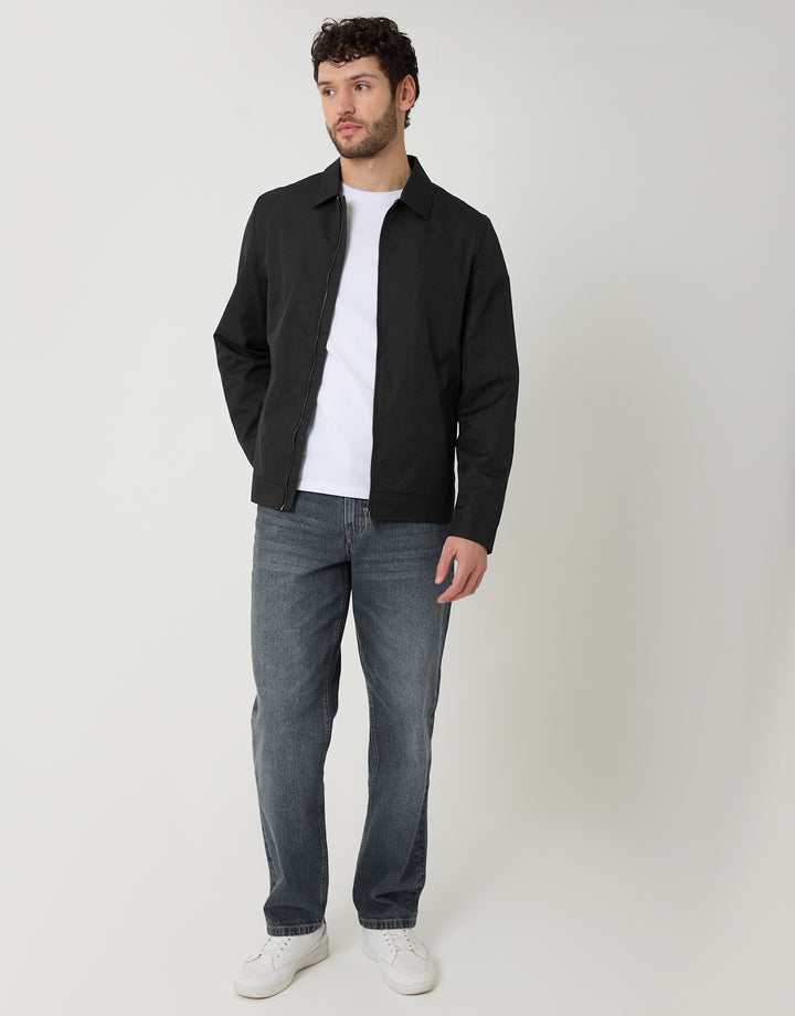 Showerproof Lightweight Collared Zip Through Jacket in Black - full body