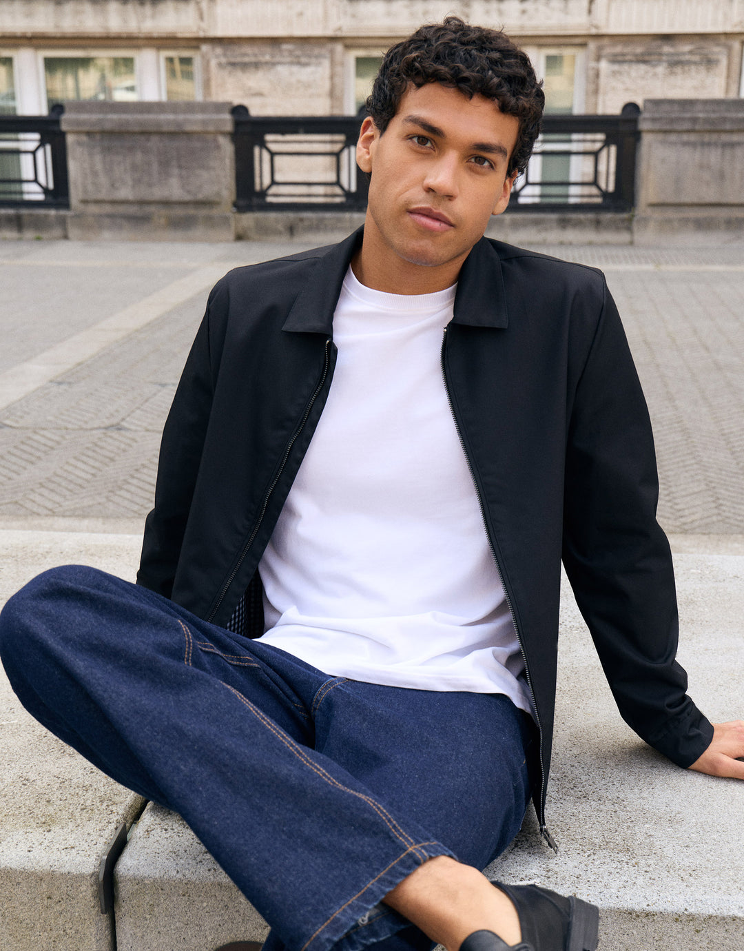 Threadbare Showerproof Lightweight Collared Zip Through Jacket in Black - campaign