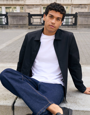 Threadbare Showerproof Lightweight Collared Zip Through Jacket in Black - campaign