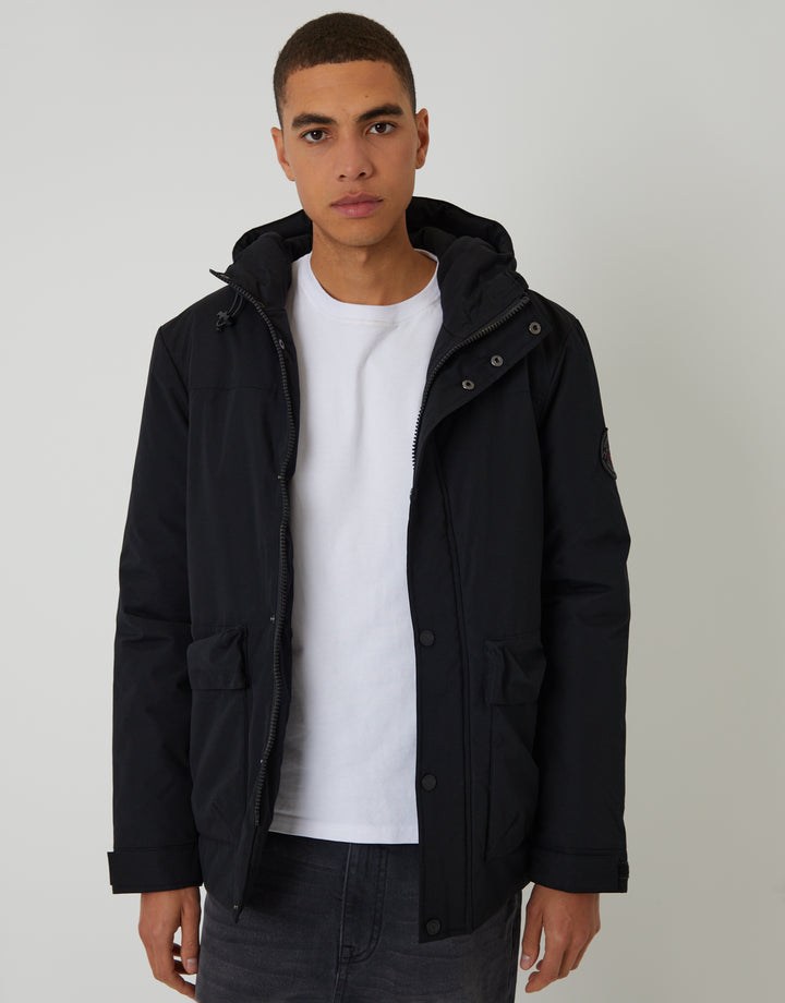 Black Showerproof Microfleece Lined Padded Coat