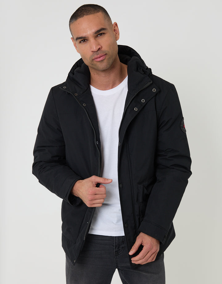 Threadbare Showerproof Microfleece Lined Padded Coat in Black - front view
