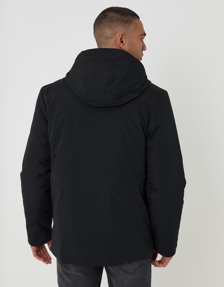 Threadbare Showerproof Microfleece Lined Padded Coat in Black - back view