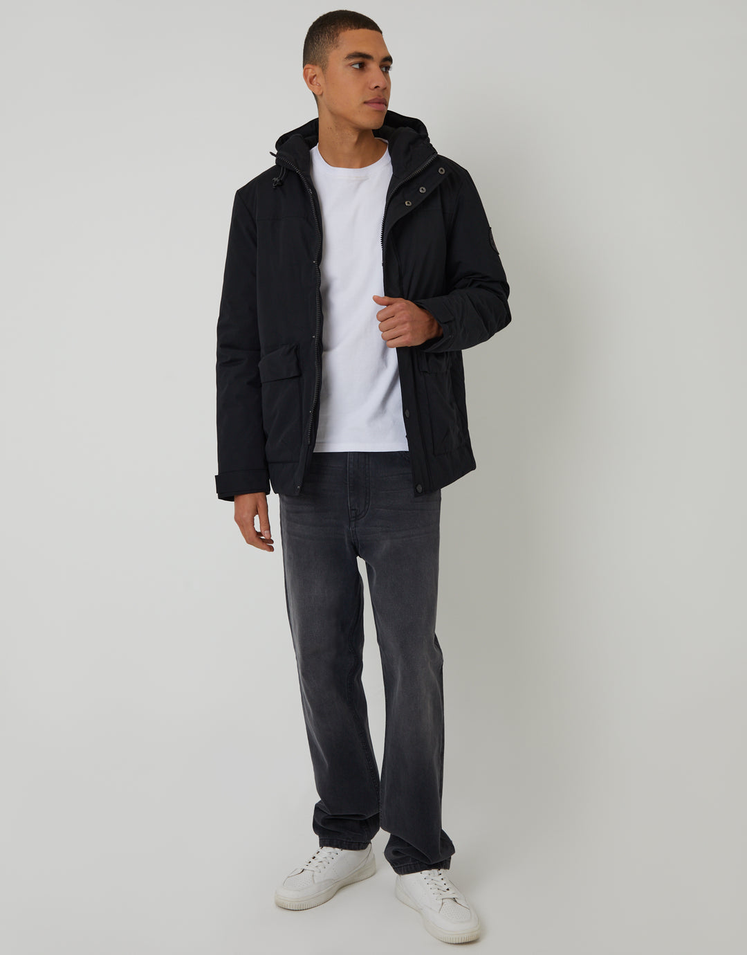 Black Showerproof Microfleece Lined Padded Coat