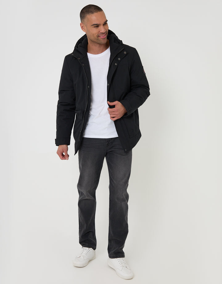 Threadbare Showerproof Microfleece Lined Padded Coat in Black - full body