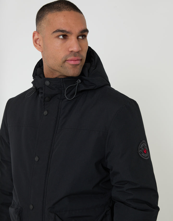 Threadbare Showerproof Microfleece Lined Padded Coat in Black - front view close up 