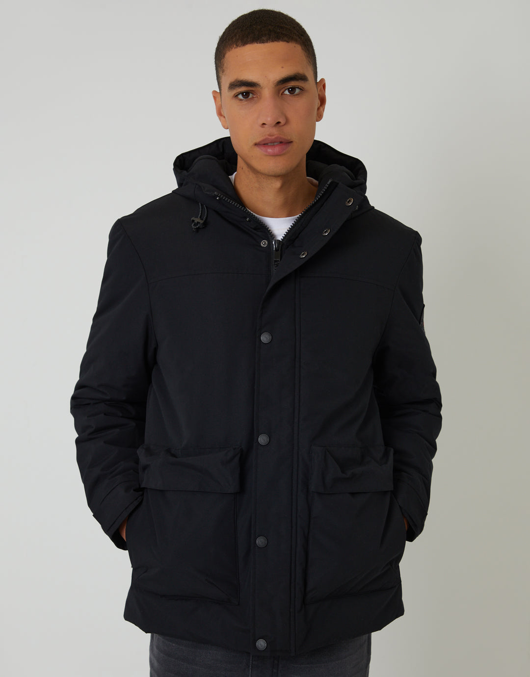 Black Showerproof Microfleece Lined Padded Coat