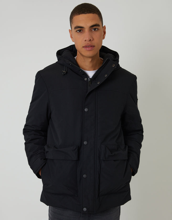 Black Showerproof Microfleece Lined Padded Coat