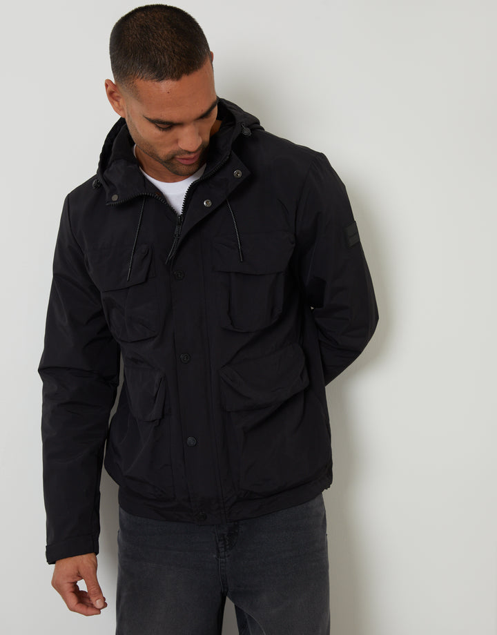 Black Hooded Utility Coat