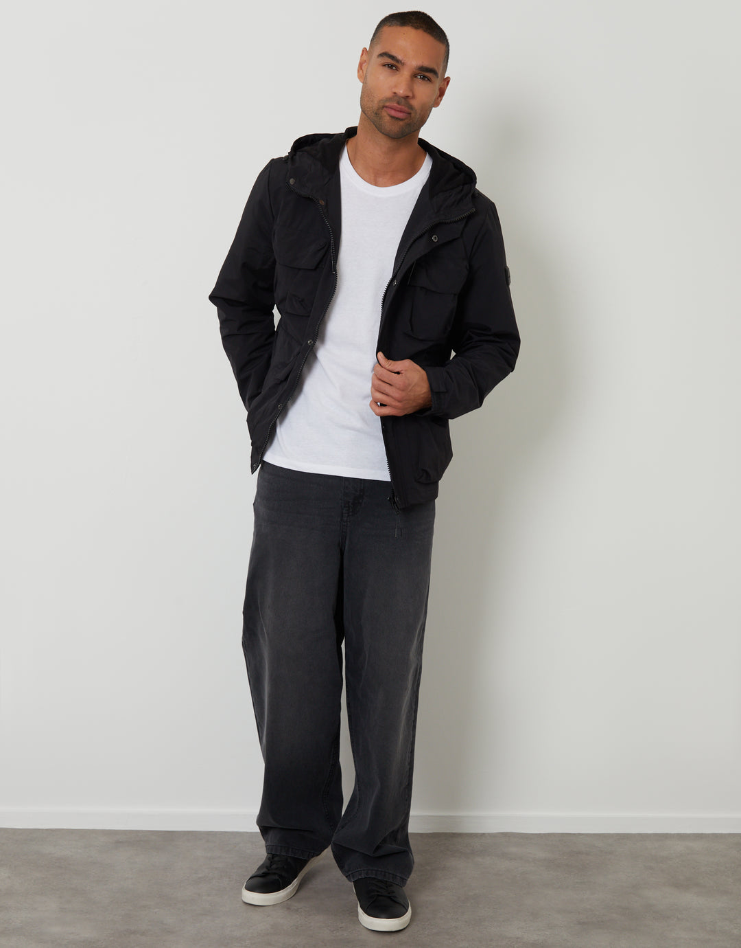 Black Hooded Utility Coat