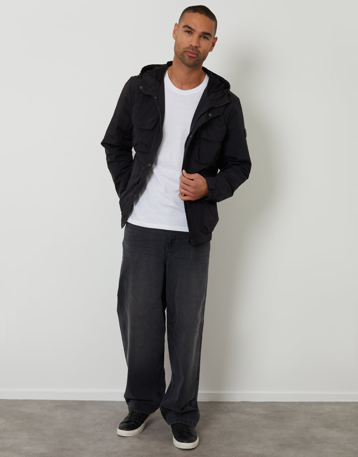 Black Hooded Utility Coat