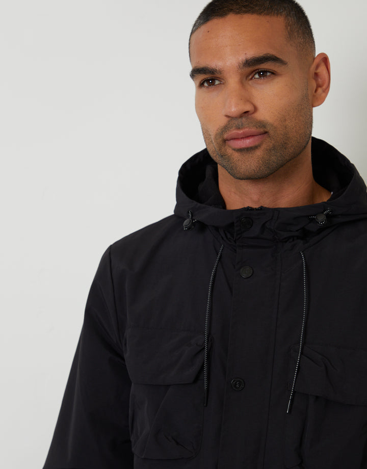 Black Hooded Utility Coat