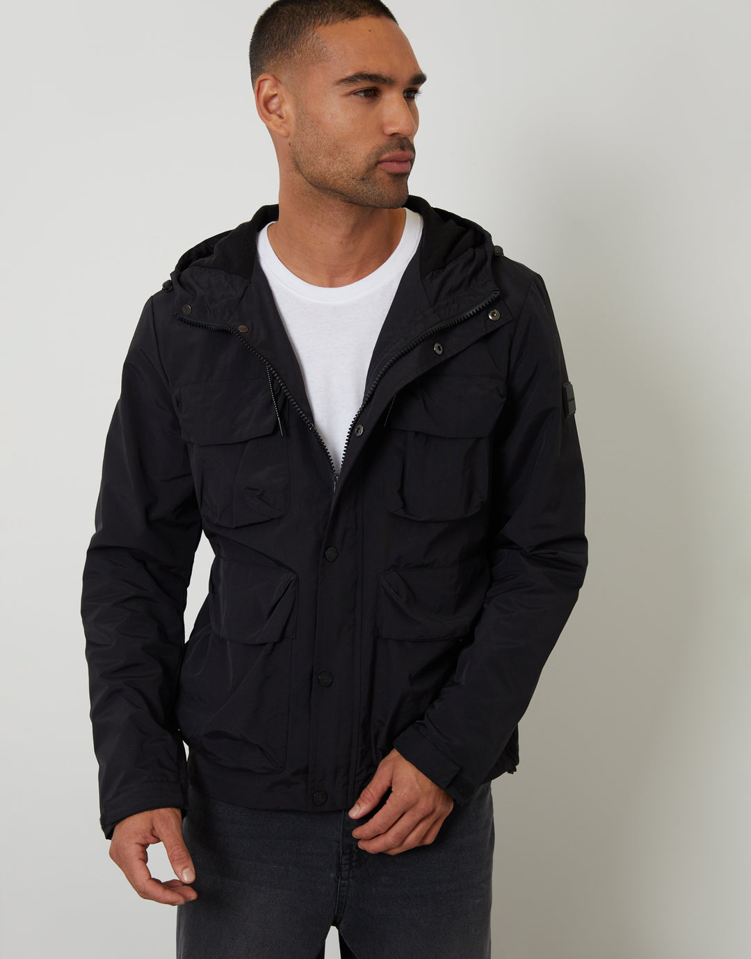 Black Hooded Utility Coat