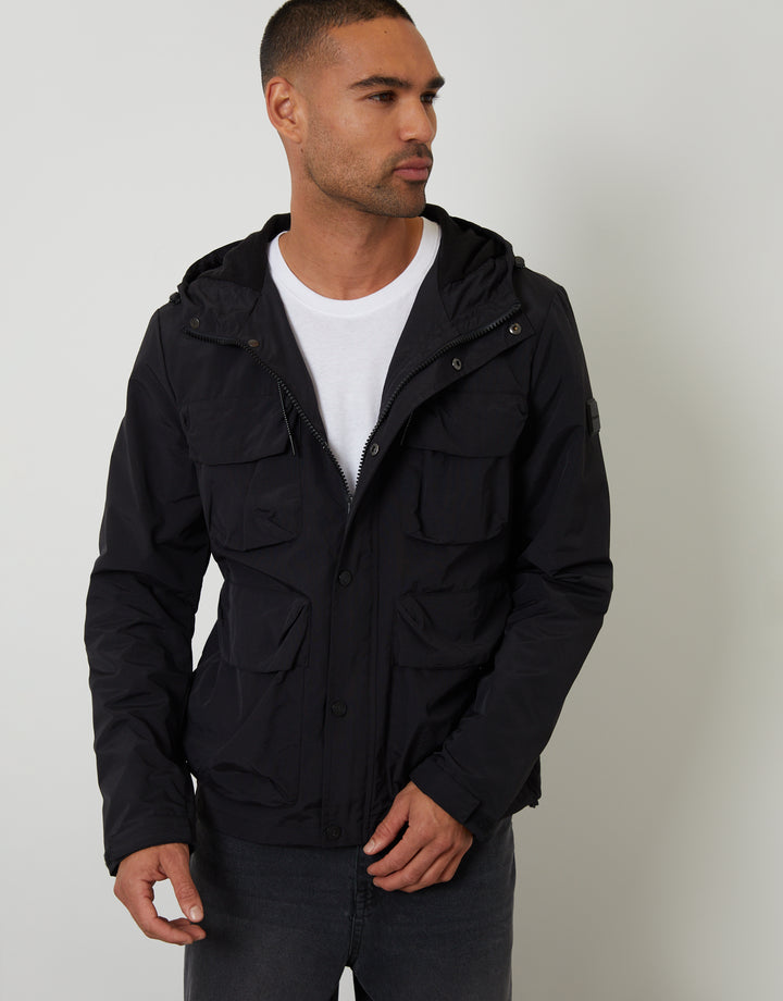 Black Hooded Utility Coat