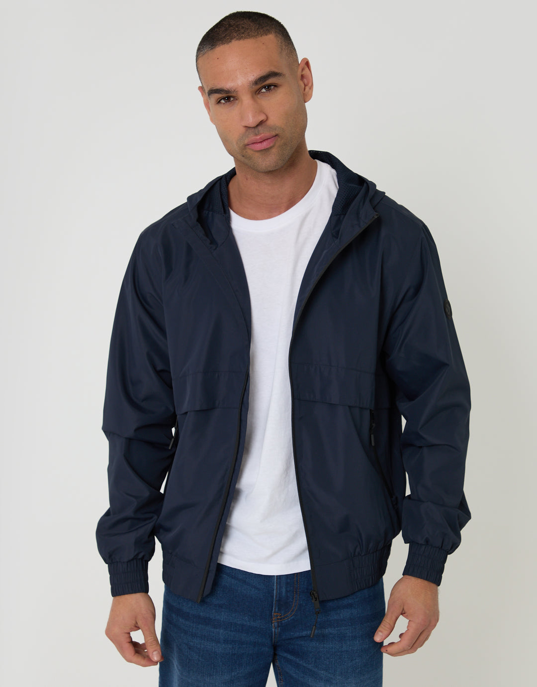 Threadbare Lightweight Hooded Jacket in Navy - front view