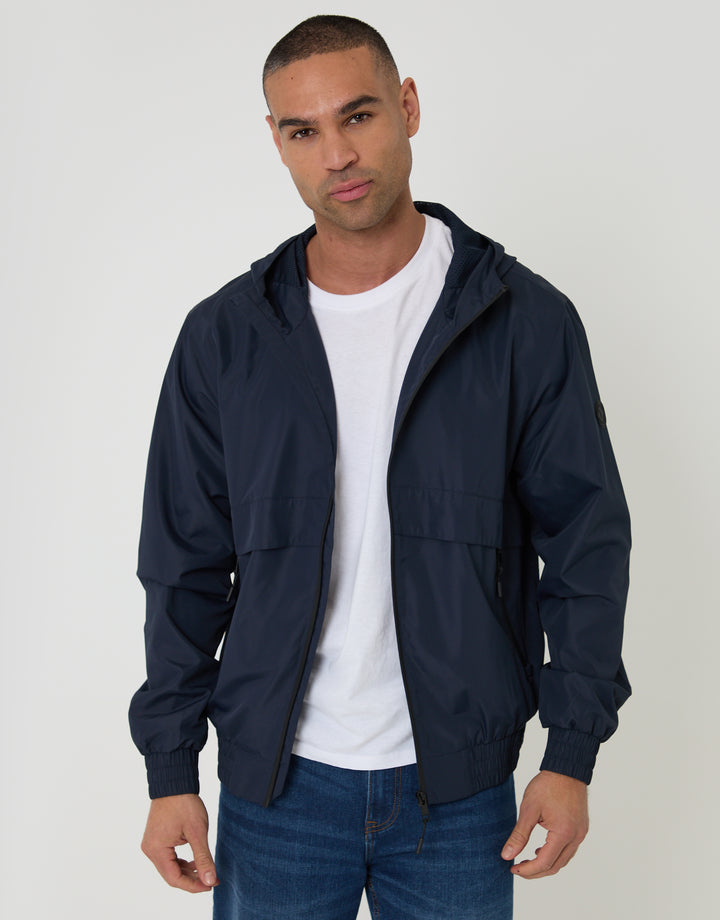 Threadbare Lightweight Hooded Jacket in Navy - front view