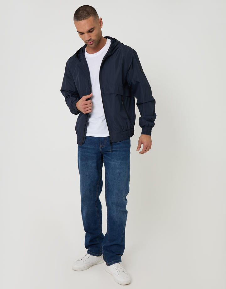 Threadbare Lightweight Hooded Jacket in Navy - full body