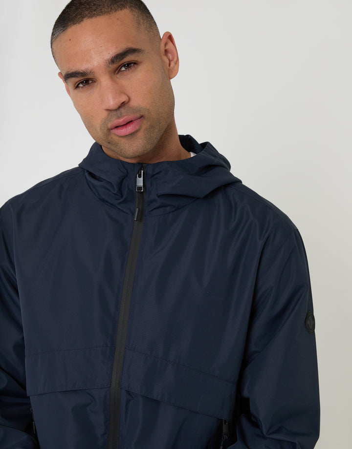 Threadbare Lightweight Hooded Jacket in Navy - front view close up