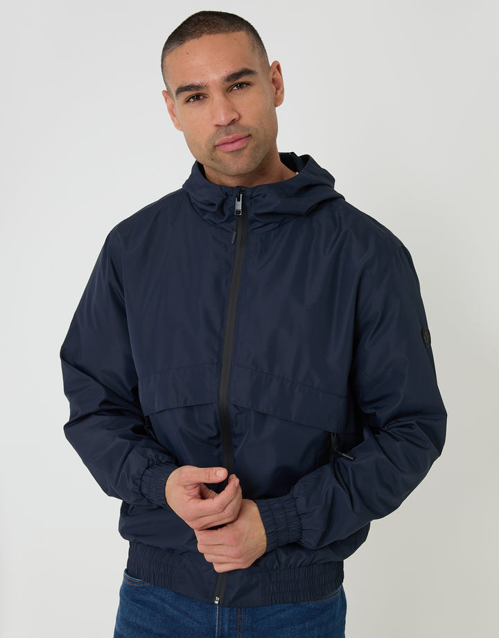Threadbare Lightweight Hooded Jacket in Navy - front view