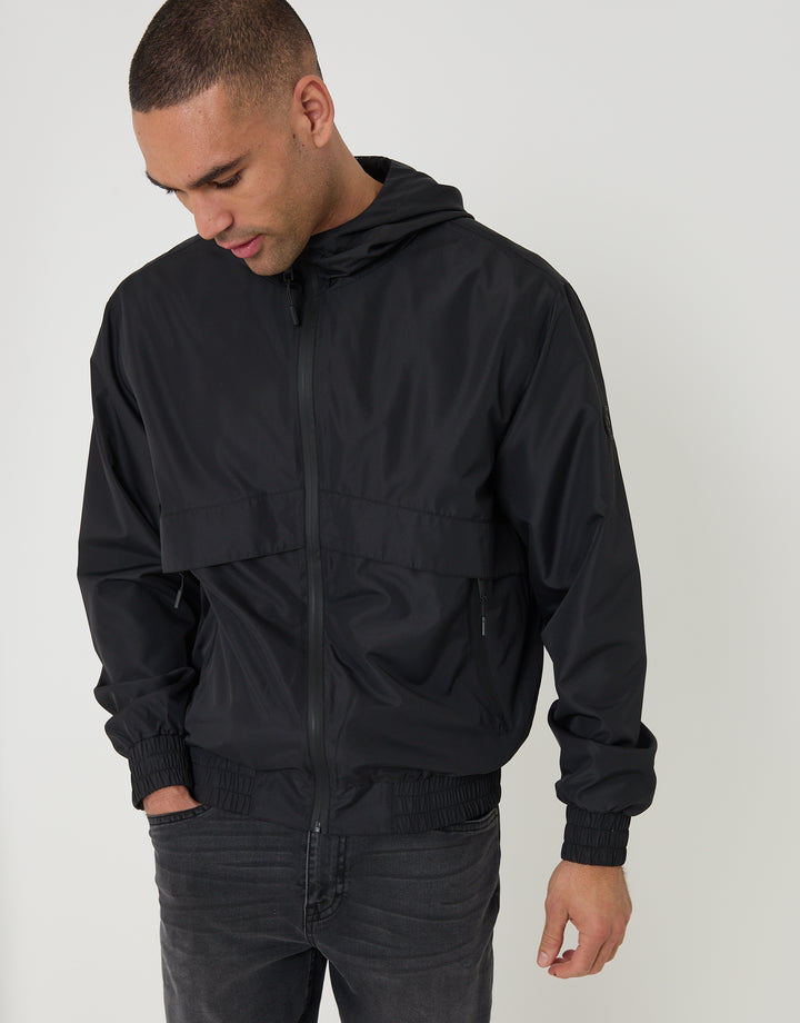 Threadbare Lightweight Hooded Jacket in Black - front view