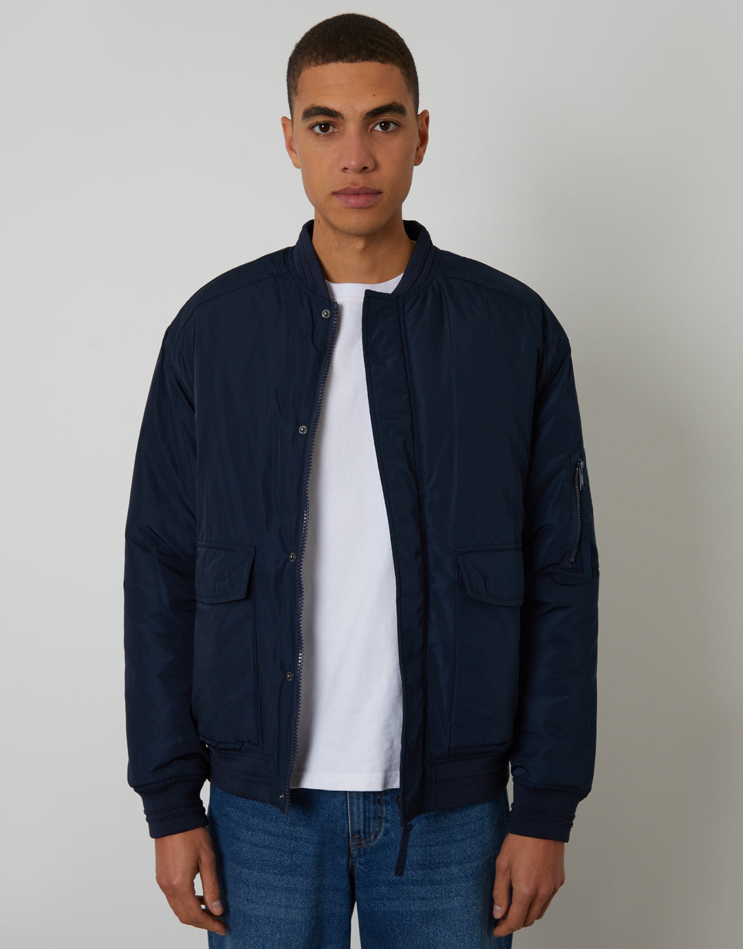 Navy Padded Bomber Jacket