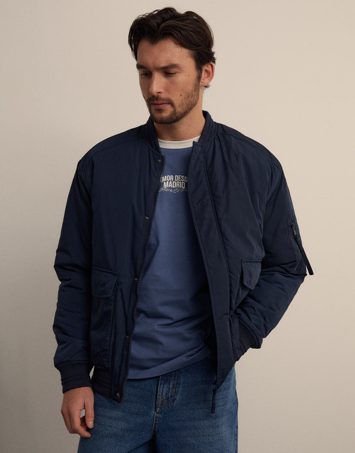 Navy Padded Bomber Jacket