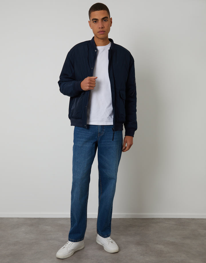 Navy Padded Bomber Jacket