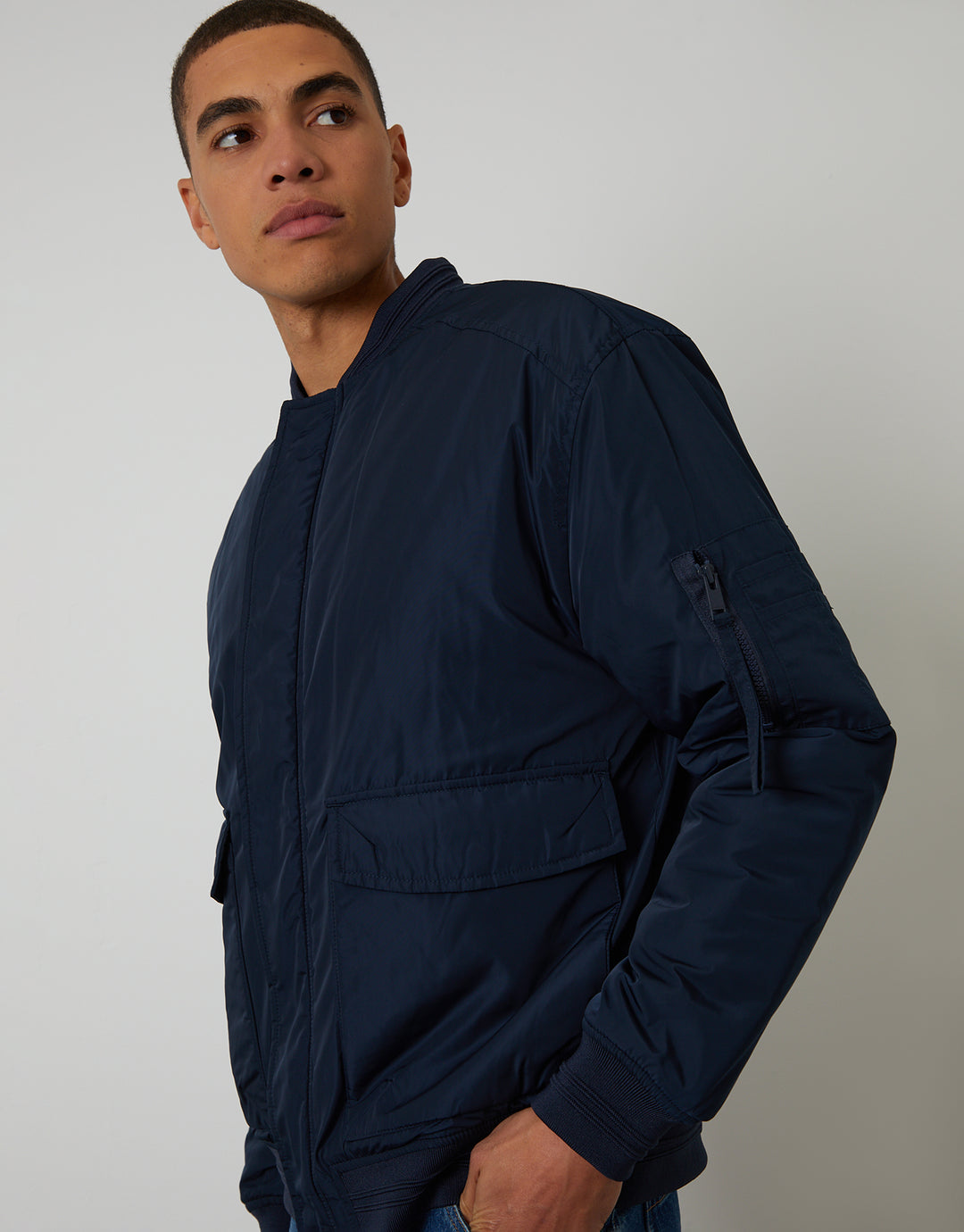 Navy Padded Bomber Jacket