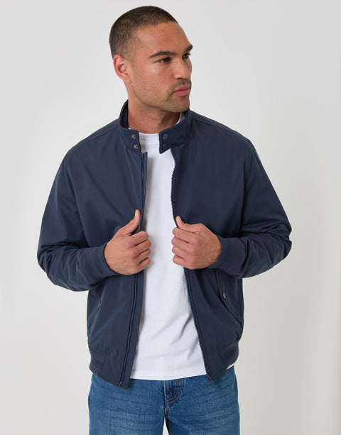 Threadbare Showerproof Microfibre Harrington Jacket in Navy - front view