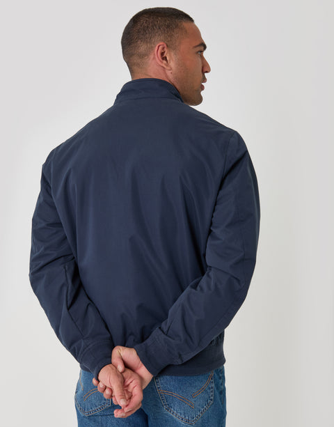Threadbare Showerproof Microfibre Harrington Jacket in Navy - back view