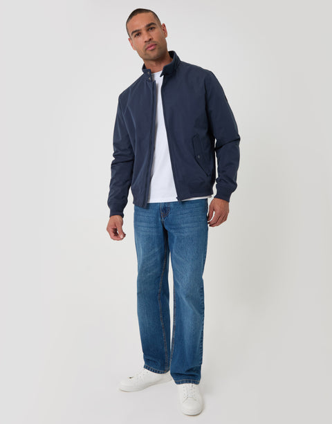 Threadbare Showerproof Microfibre Harrington Jacket in Navy - full body