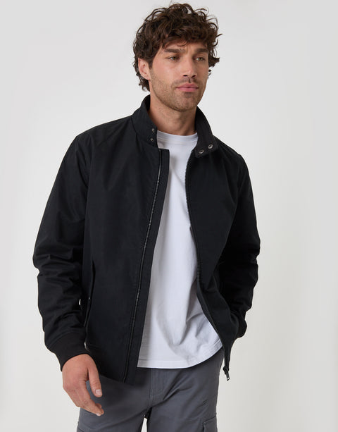 Threadbare Showerproof Microfibre Harrington Jacket in Black - front view